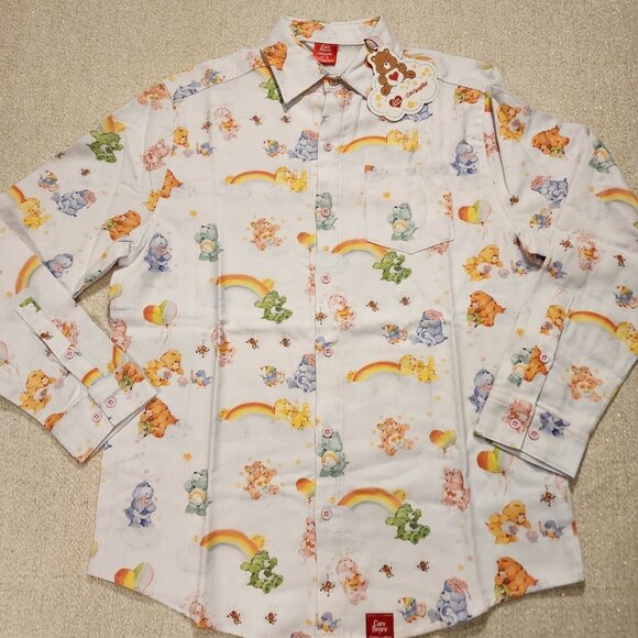 Cakeworthy Care Bears Cousins Flannel Button Down Shirt 80's Cartoon M NEW - Picture 2 of 11